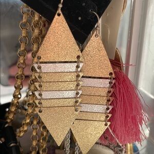 Gold and Pink Tassel Drop Earrings - Women Jewelry